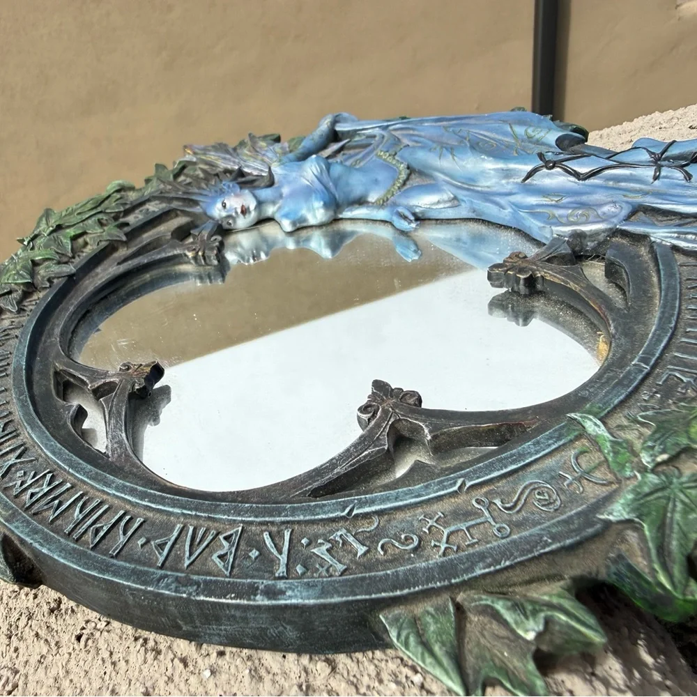 Mystical Fairy Mirror Wall Plaque — Fantasy Rune Art Décor